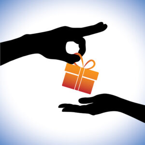 Concept illustration of person giving gift package